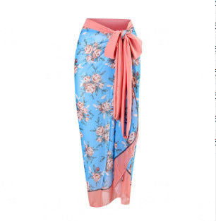 Vintage high waist split three-piece swimsuit women's bikini swimsuit chiffon beach skirt set