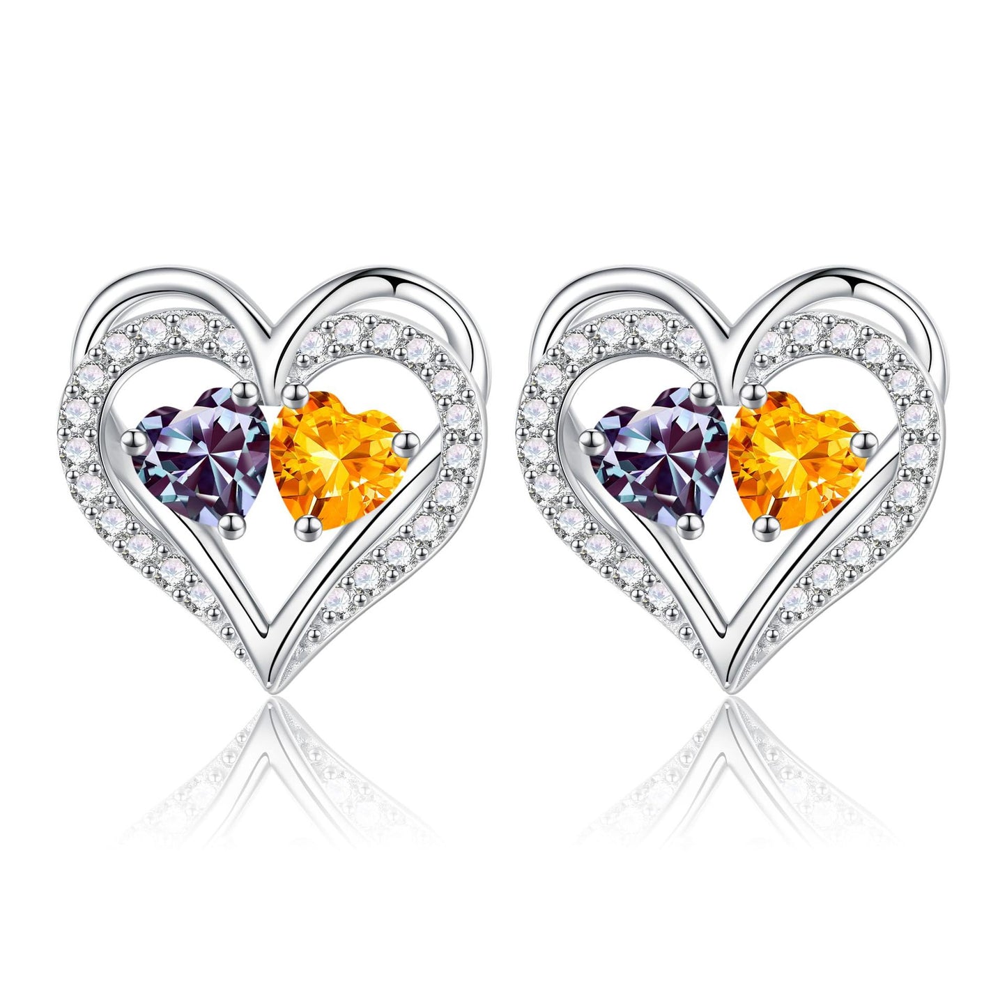 Sterling Silver Birthstone Heart Earrings new