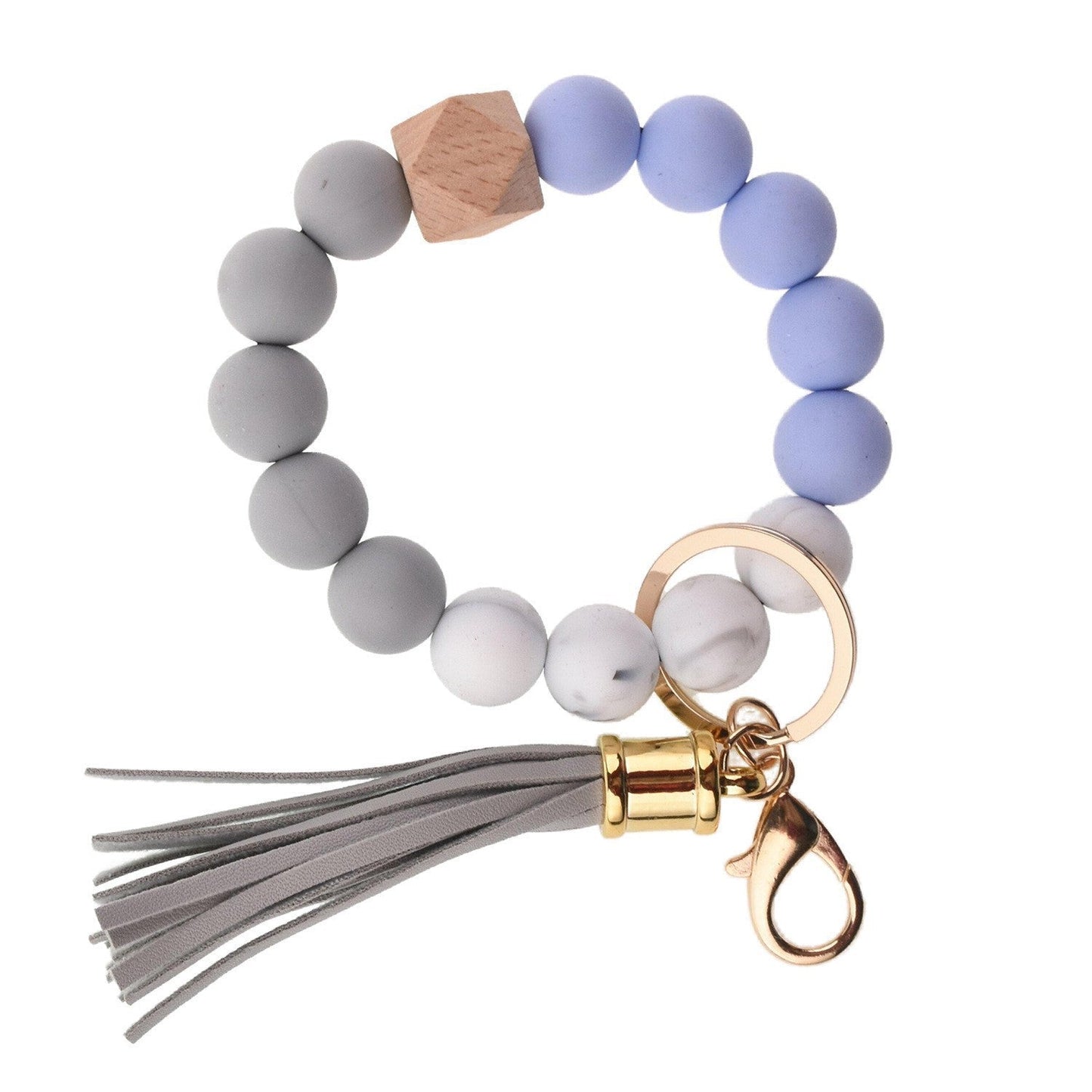 Llavero con borla de PU y cuentas de silicona para bolso, pulsera, llavero de coche, para mujeres y niñas 