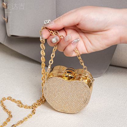 Elegant Mini Double Sided Rhinestone Purse – Heart Shaped Acrylic Mirror Bag, Trendy Mini Lipstick Purse for Prom, Party, and Wedding Events – Stylish evening Prom Bags Clutch