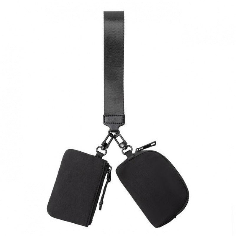 Bolsa de identificación de nailon impermeable, bolso doble portátil multifuncional pequeño, monedero con llavero, monedero de pulsera para mujer informal, bolso de pulsera informal, monedero de pulsera tipo neceser. 