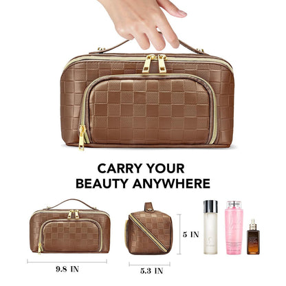 Chessboard double pillow cosmetic bag, multifunctional waterproof toilet bag, makeup bag with compartments,