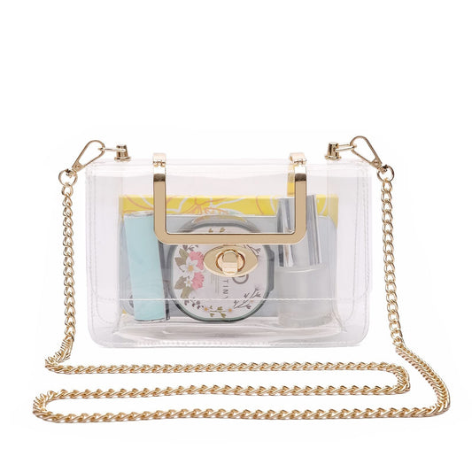 Women's Transparent evening Clutch Bag – Stylish Clear Crossbody Shoulder purse with Removable Gold Chain Strap