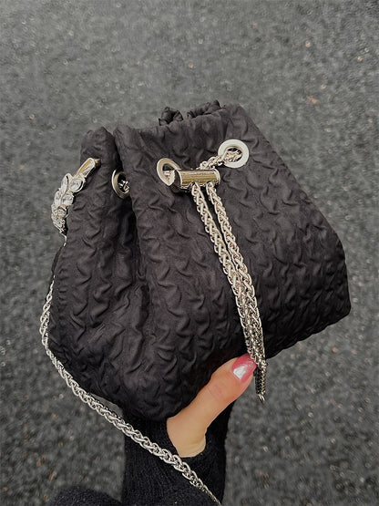 Rhinestone chain handbag women, fashion drawstring bucket bag evening clutch purse party Prom bag Party purse Prom bags clutches