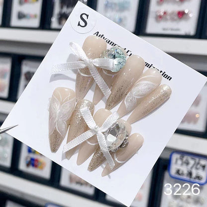 1025- Uñas postizas hechas a mano, de presión, removibles