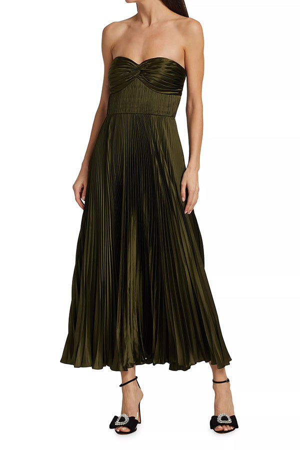 Vestido tubo plisado de satén