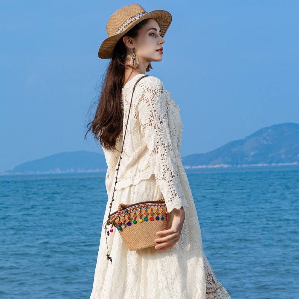 Bolso pequeño de paja para vacaciones, bolso de hombro, bolso de playa para mujer, bolso pequeño tejido, bolso de mano tipo hobo de gran capacidad 