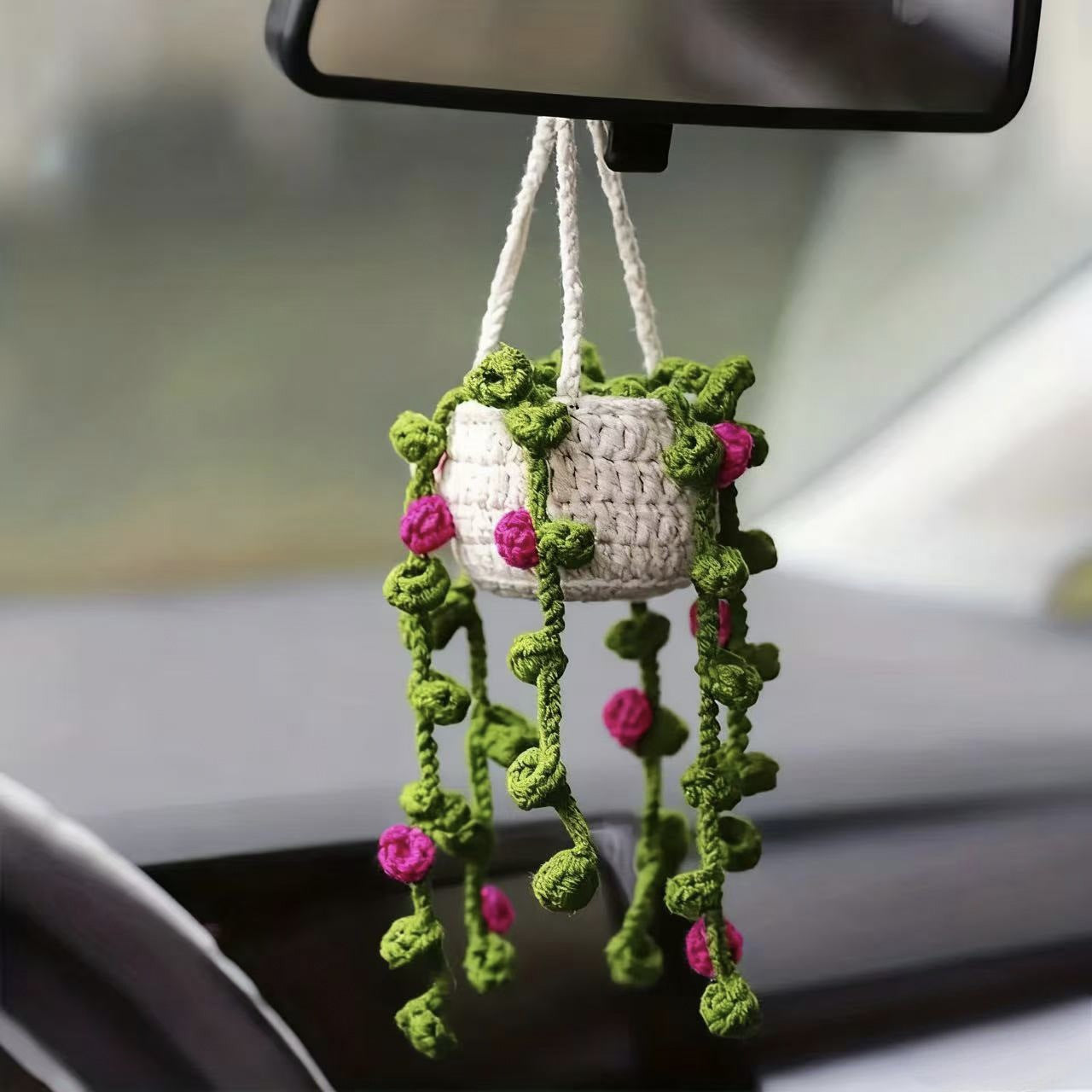 Colgante de planta de coche Decoración de coche Colgante de espejo retrovisor Lana creativa en el coche