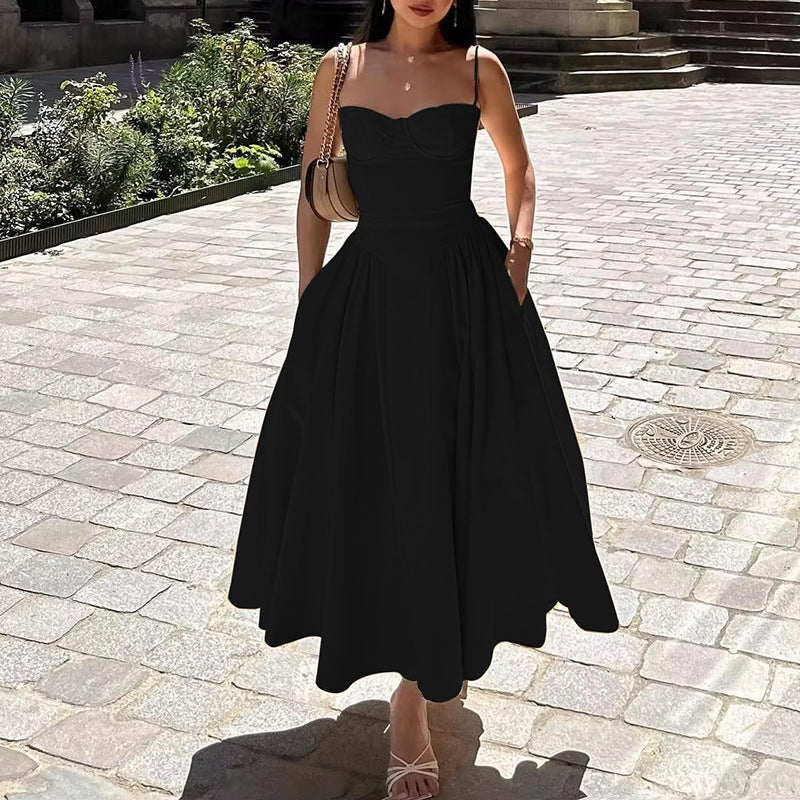 Women's French Elegant Retro Style Dopamine Wear Suspender Dress Women