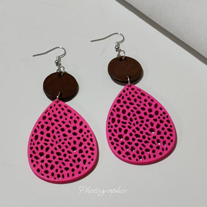Bohemian Wood Disc and Leather Tassel Earrings
