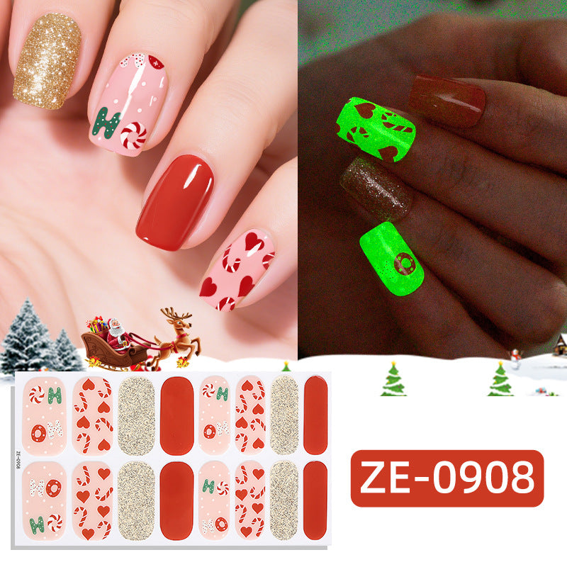 Christmas luminous nail polish film nail sticker, hot-selling Christmas tree adhesive nail sticker