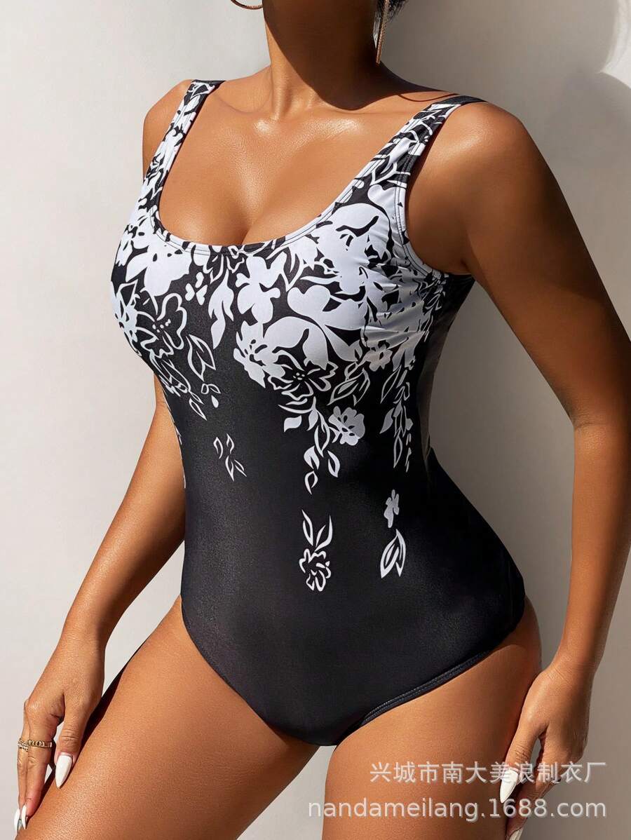 Plus Size One Piece Swimsuit Floral Print Women's Bikini Swimwear