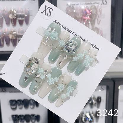 1025- Uñas postizas hechas a mano, de presión, removibles