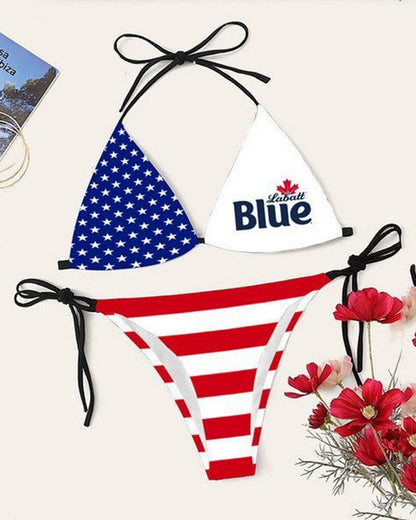 Bikini printed strap swimsuit set backless split swimsuit