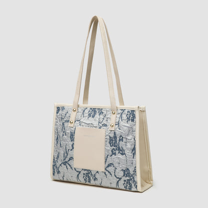 Bolso tote cuadrado de gran capacidad, bolso tote de invierno para mujer, bolso bandolera versátil y portátil de moda azul estampado para ir al trabajo 