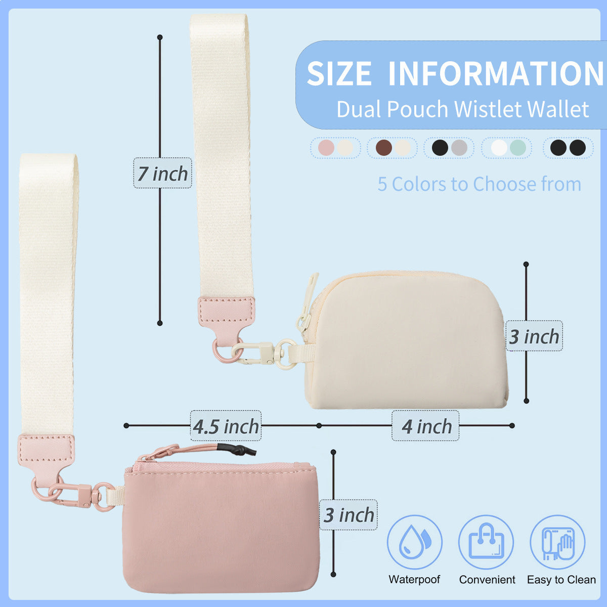 Bolsa de identificación de nailon impermeable, bolso doble portátil multifuncional pequeño, monedero con llavero, monedero de pulsera para mujer informal, bolso de pulsera informal, monedero de pulsera tipo neceser. 