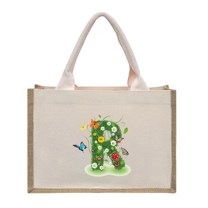 Bolsa de tela de algodón y lino, bolsa de tela con letras estampadas, bolso ligero portátil, bolsa de regalo para compras 