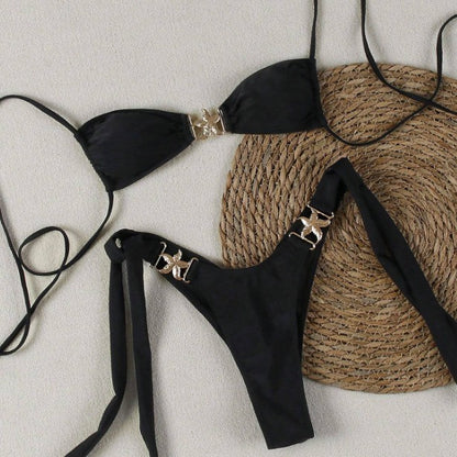 Hot Sale Solid Color Hot Selling Thin Straps Tied Backless Sexy Beach Bikini