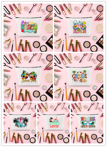 Linen printed cosmetic bag, cosmetic lipstick storage bag, small simple zipper evening clutch bag,