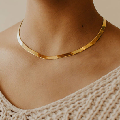 14K Gold Plated Herringbone Choker Necklace - Dainty Thin Snake Chain Layered Jewelry for Women -dropshippingabc.com