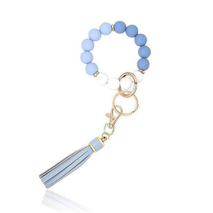 PU Tassel Keychain Women's Bag charm Silicone Beaded Keychain Wristlet Key Ring Bracelet Cute Car Key Chain Holder for Women Girls -dropshippingabc.com
