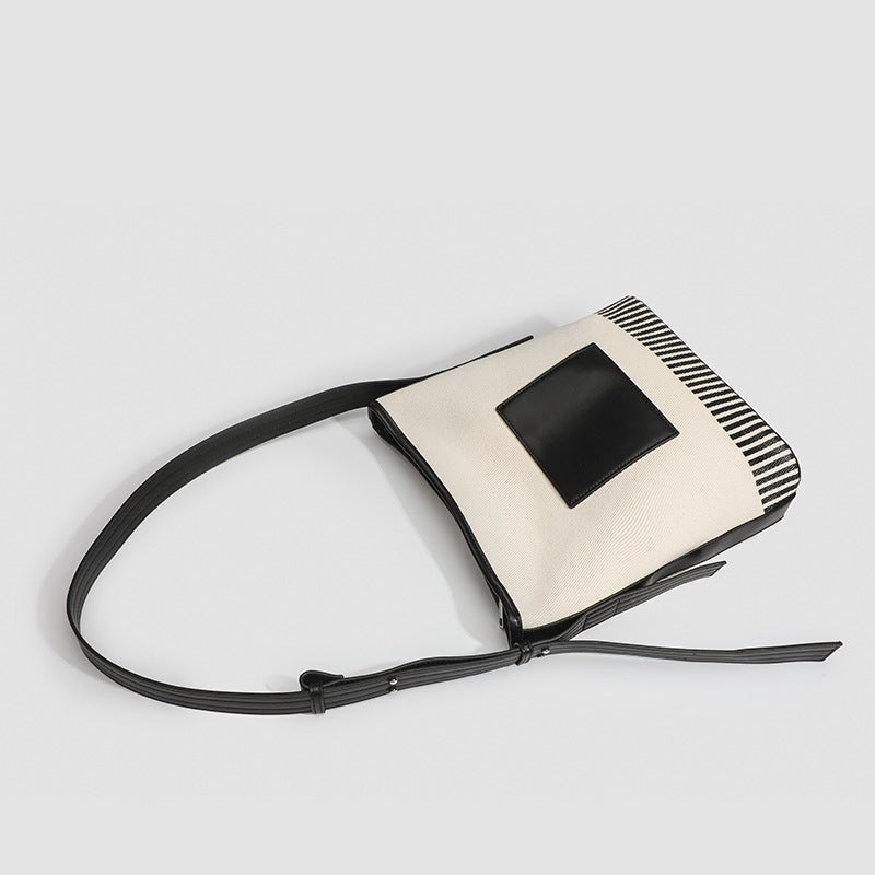 Canvas Splicing Large Capacity Bucket Bag, Wide Shoulder Strap Fashion hobo bag for women, Versatile Striped Shoulder Bag