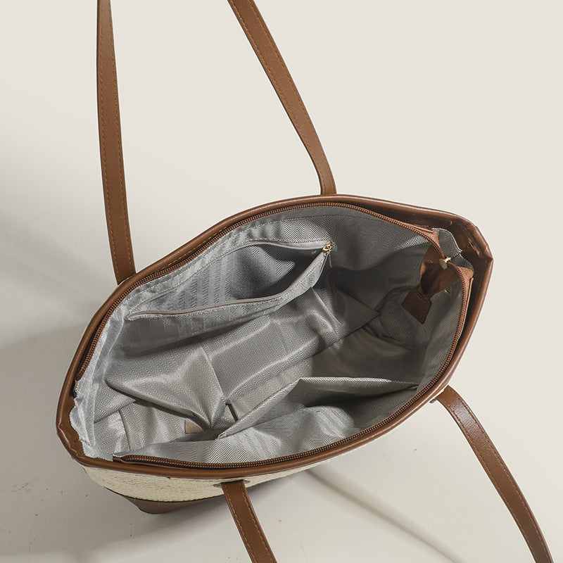 Bolso tote de ganchillo, bolso de hombro retro de verano, bolso de paja de gran capacidad, bolso tote minimalista grande 