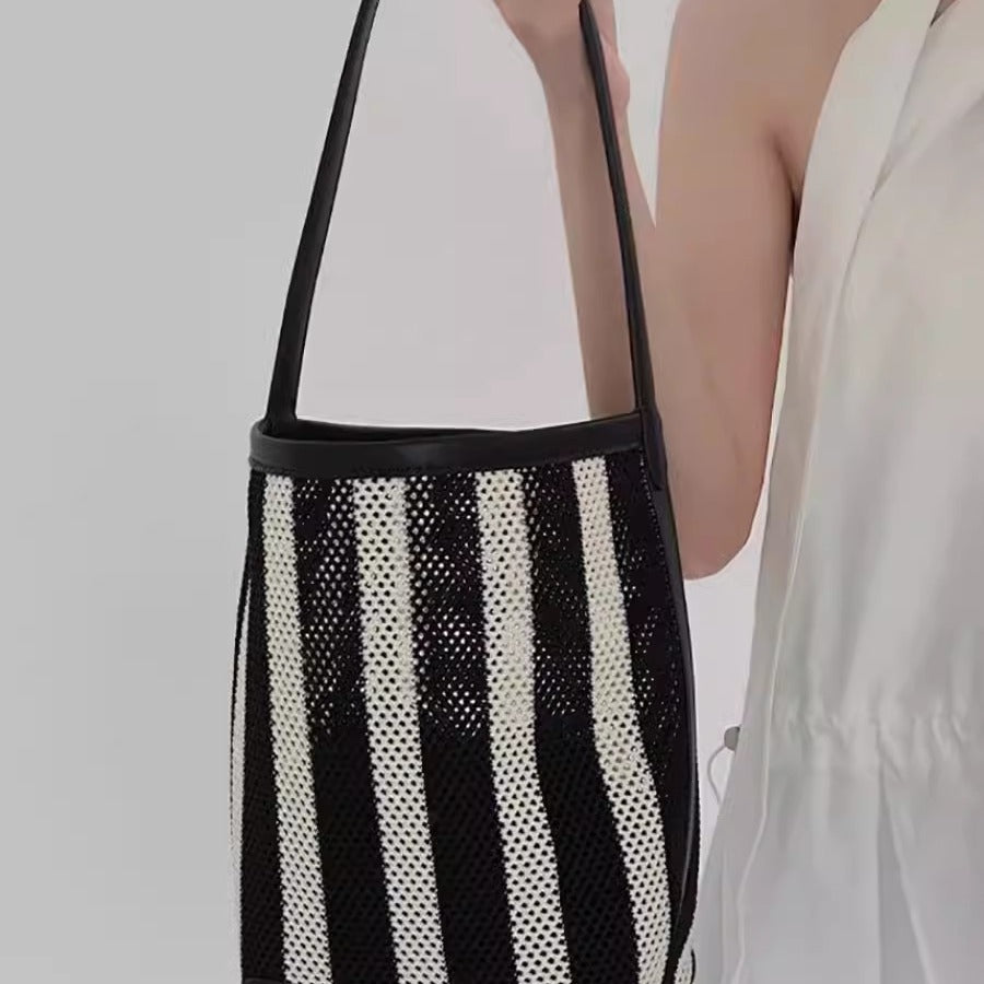 Elegante bolso de playa tipo cubo para mujer, ideal para el verano. Perfecto para vacaciones, para llevar al hombro o para el día a día. 