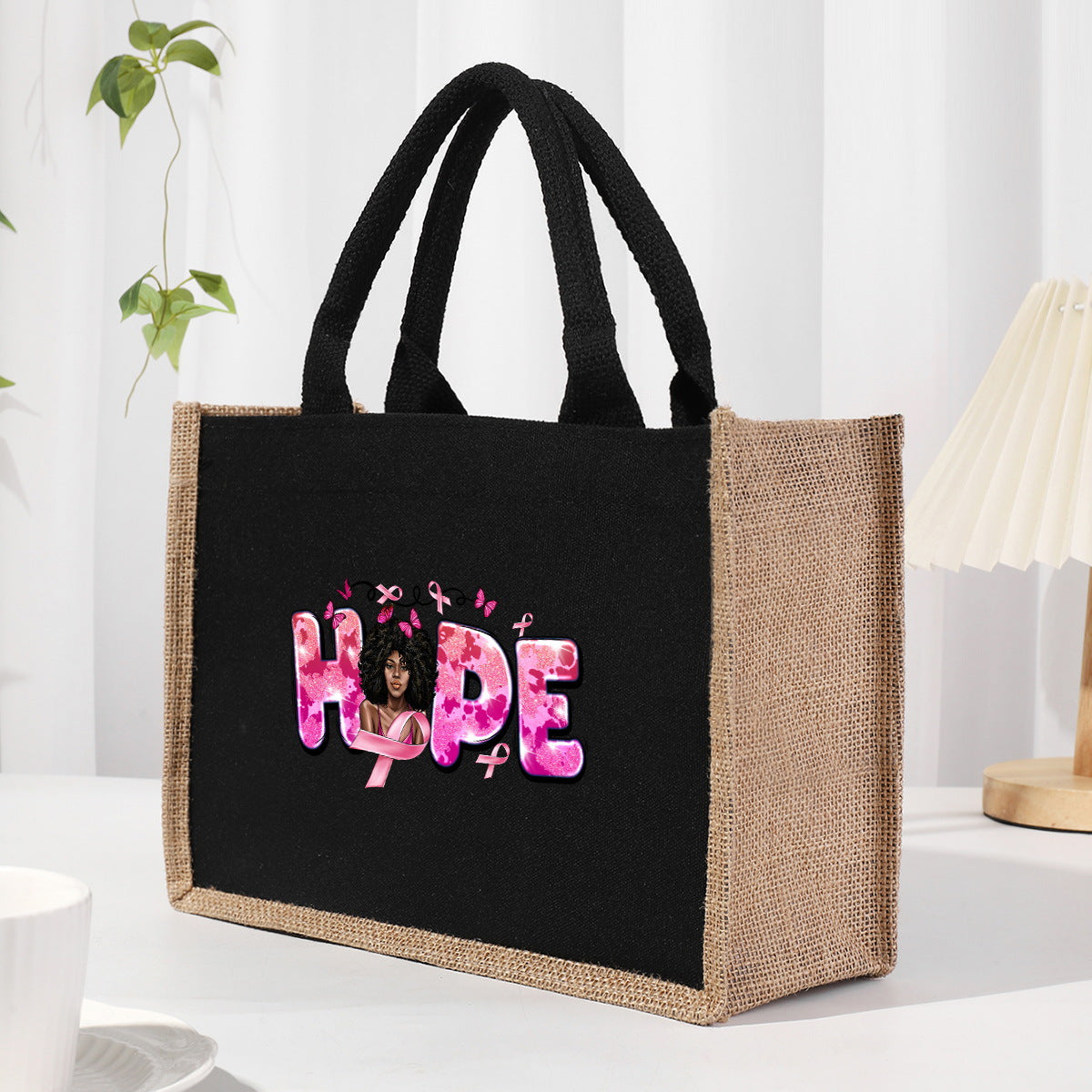 Bolsa de tela de algodón y lino, bolsa de tela con letras estampadas, bolso ligero portátil, bolsa de regalo para compras 