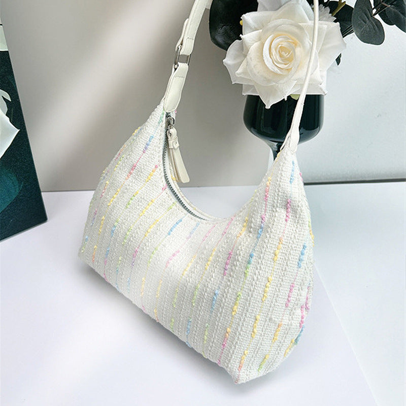 Bolso de hombro de punto chic - Bolso de lona elegante para mujer, ideal para el verano, y bolso hobo pequeño para niñas 