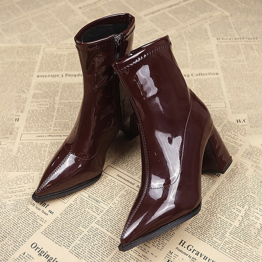 Chunky Heel Pointed Toe Ankle Boots
