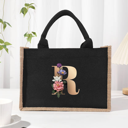 Bolsa de tela de algodón y lino, bolsa de tela con letras estampadas, bolso ligero portátil, bolsa de regalo para compras 