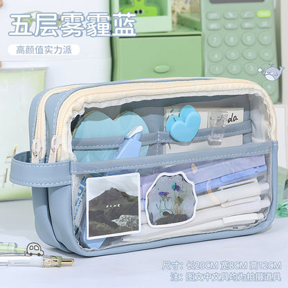 Large Capacity Transparent Pencil Case - Perfectly Designed Stationery Box for Girls in Primary and Junior High School with Simple Separation