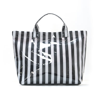 Striped Tote Bag – High-Aesthetic Lightweight Handbag, Commuter Large Travel Shoulder Bag