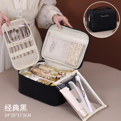 Makeup bag with compartments, makeup bag organizer, 6 large divisions portable large capacity high-end makeup bag, travel makeup brush cosmetic storage bag