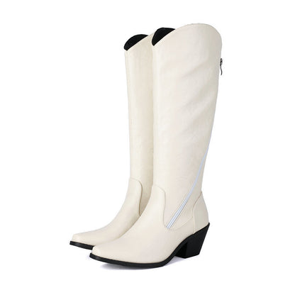 Chunky Heel Leather Martin Knee Boots | Big Sizes up to US16