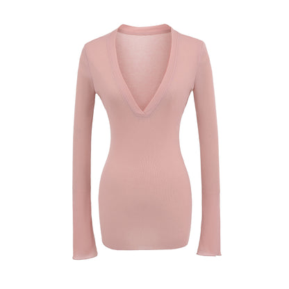 Deep V Neck Sheer T-Shirt