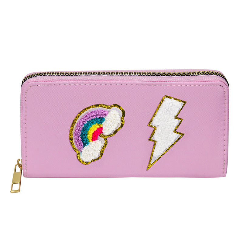 Cartera bordada con el alfabeto para mujer, monedero largo, tarjetero de nailon con cremallera, monedero multifuncional 