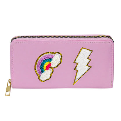 Cartera bordada con el alfabeto para mujer, monedero largo, tarjetero de nailon con cremallera, monedero multifuncional 