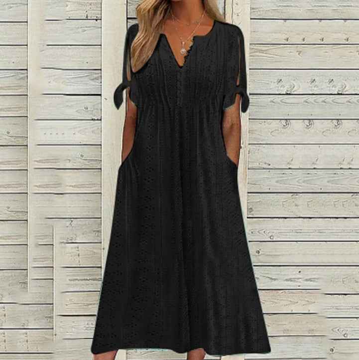 Women's Dress V-Neck Hollow Out Lace Long Dress Women