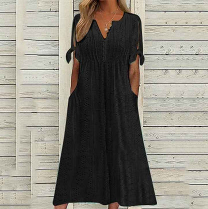 Women's Dress V-Neck Hollow Out Lace Long Dress Women
