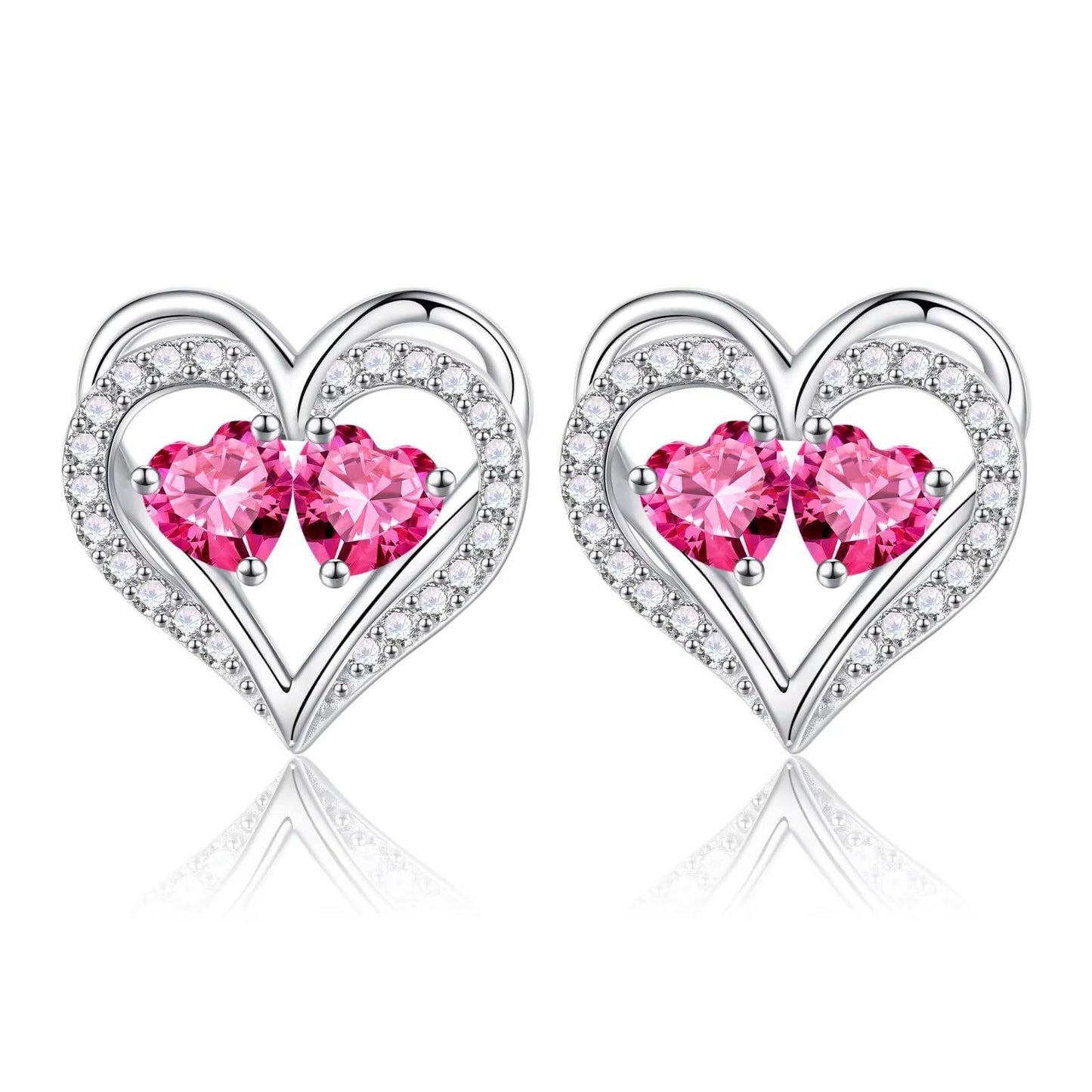 Sterling Silver Birthstone Heart Earrings new
