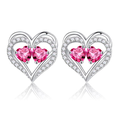 Sterling Silver Birthstone Heart Earrings new