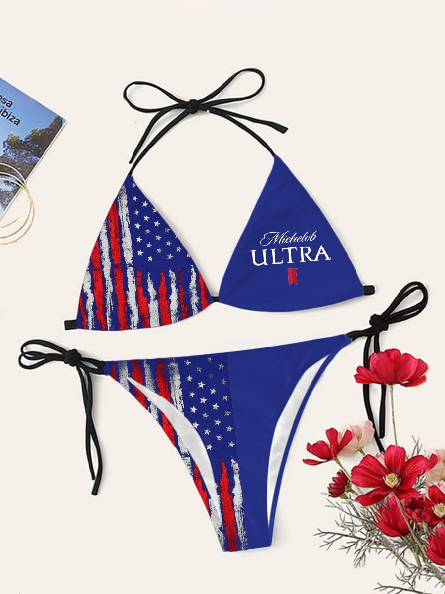 Digital Print Sexy Halter Bikini Set - Two-Piece Adjustable Swimwear for Women