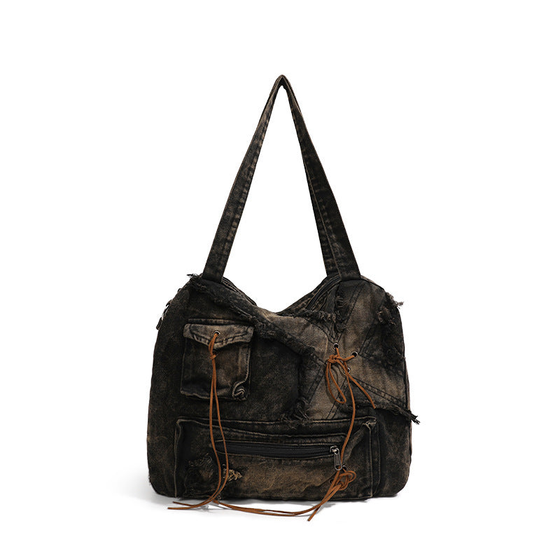Bolso tote hobo de gran capacidad, bolso estilo Spice Girl, bolso retro para mujer, bolso vaquero lavado, bolso informal para mujer 
