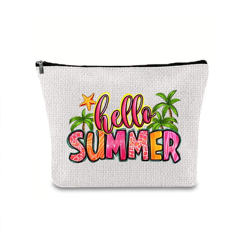 Linen printed cosmetic bag, cosmetic lipstick storage bag, small simple zipper evening clutch bag,