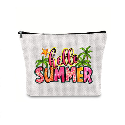 Linen printed cosmetic bag, cosmetic lipstick storage bag, small simple zipper evening clutch bag,