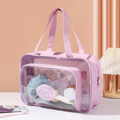 Large Capacity Transparent Wash Bag, Swimming Fitness Bath Bag, Cosmetics Storage Bag, Wet and Dry Separation Hand Shoulder Travel Bag for College Dorm Camp GymTransparent Cosmetic Bag,