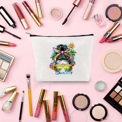 Linen printed cosmetic bag, cosmetic lipstick storage bag, small simple zipper evening clutch bag,