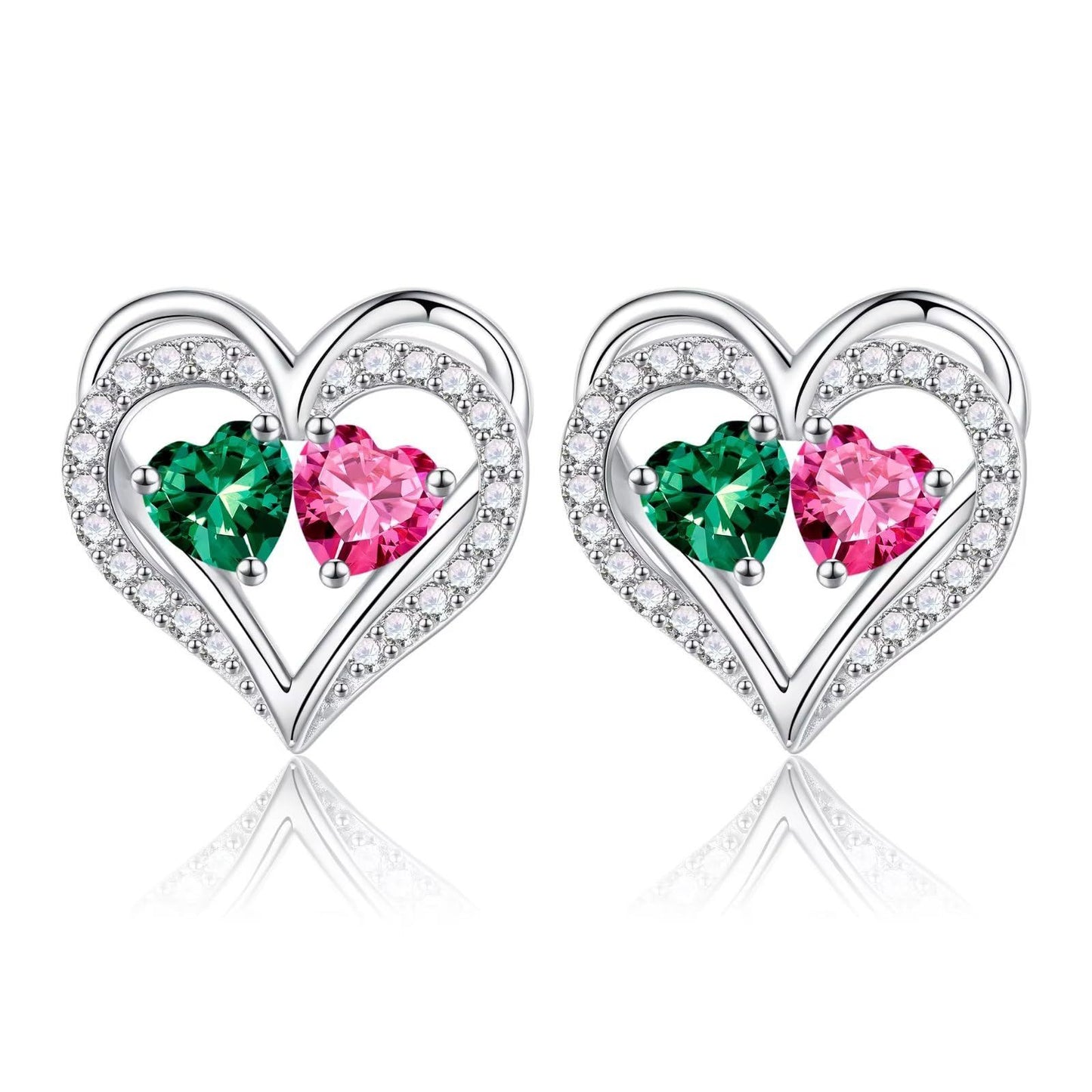 Sterling Silver Birthstone Heart Earrings new